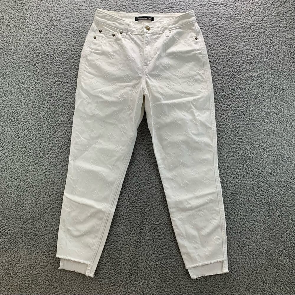 Abercrombie & Fitch White Cropped Textured High Rise Women's Jeans - Size: 25